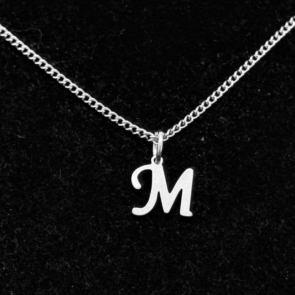 Letter Initial (cursive font) chain necklace stainless steel